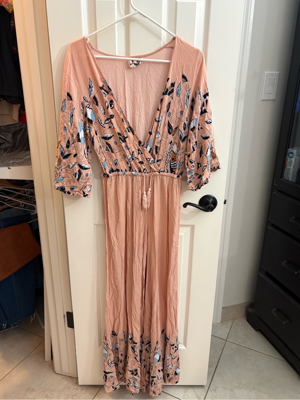 Jaase Blush Wide-Leg Jumpsuit with Navy & Light Blue Print